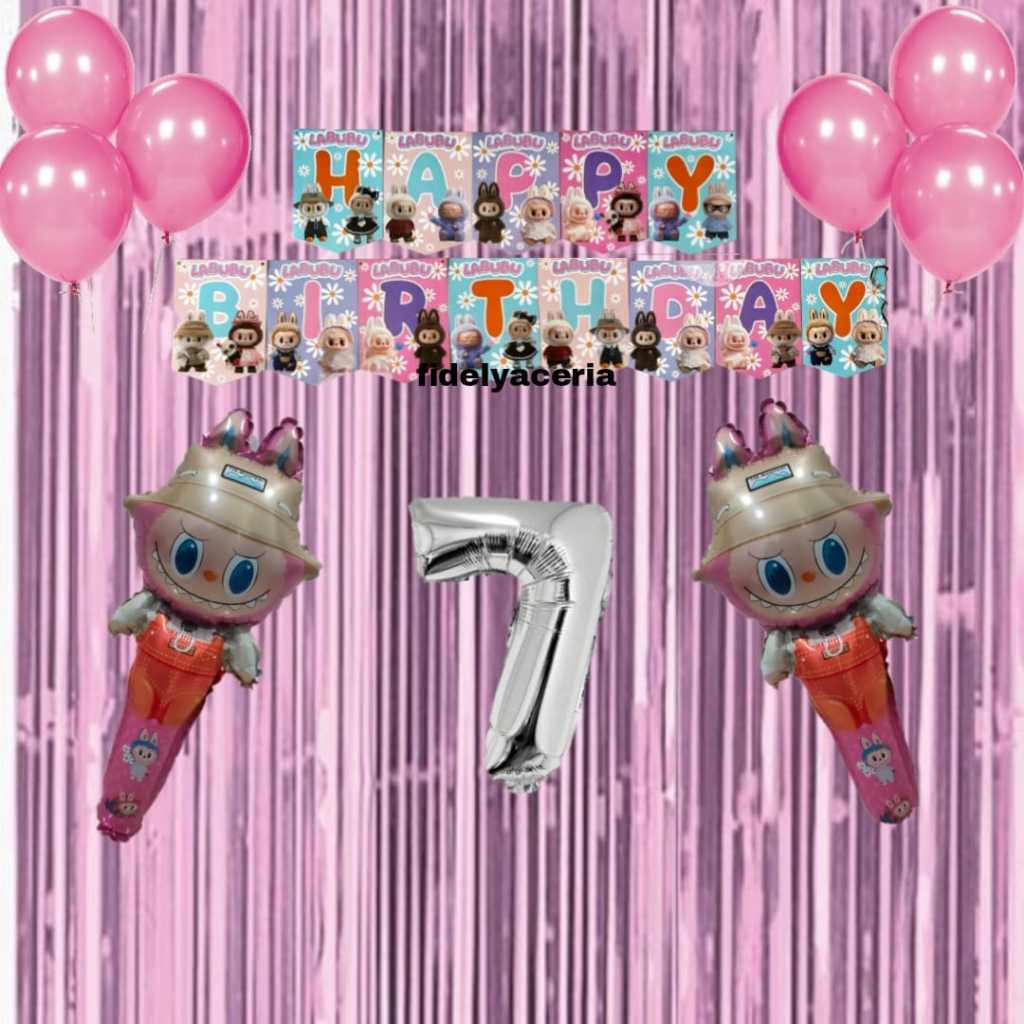 PAKET ULANG TAHUN LABUBU PINK / PAKET DEKORASI ULANG TAHUN LABUBU