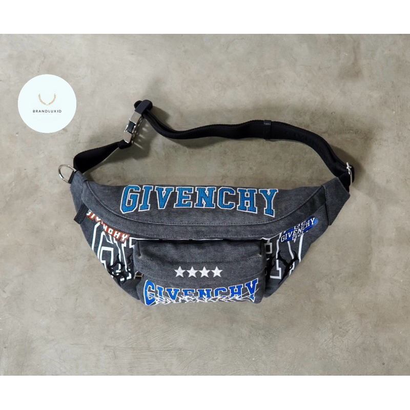 Givenchy Graffiti Multi Logo Blue Bumbag / Waist Bag / Belt Bag in Grey