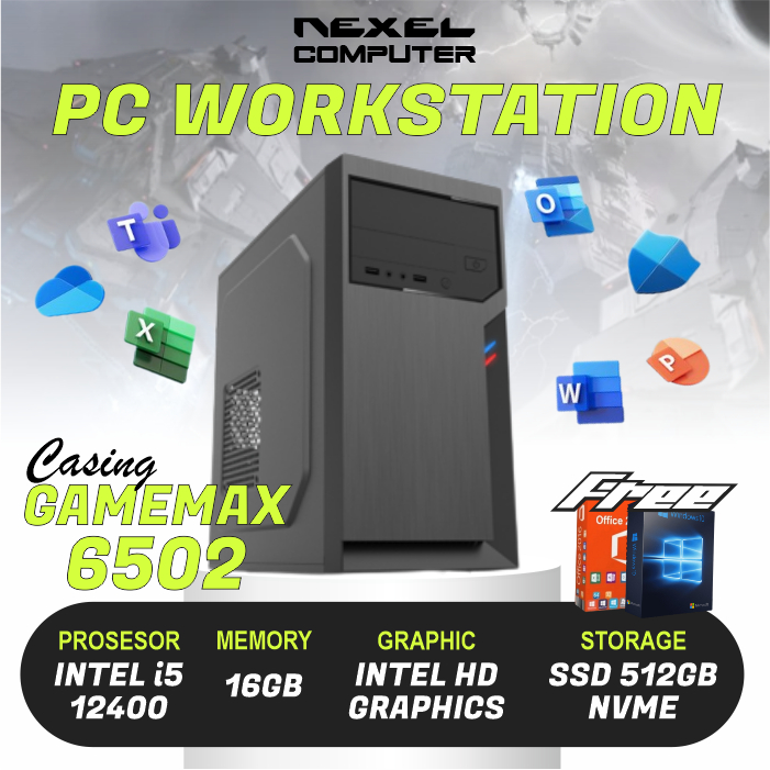 PC Office Workstation - Intel i5 12400 - Intel HD Graphics - SSD 512GB NVME - RAM 16GB