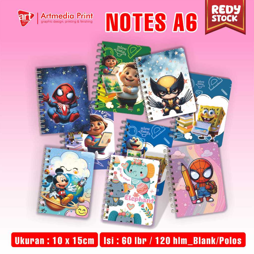 

NOTES A6 | REDY STOCK | DESAIN COVER ARTISKTIK | 10 cm x 15 cm | Isi 60 Lbr/120 Hlm