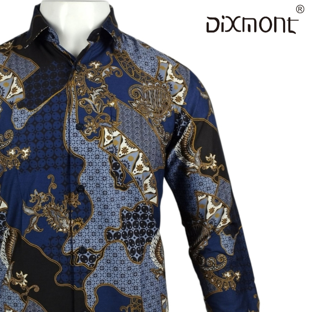Dixmont Kemeja Batik Pria Basic Formal Lengan Panjang Hem BL01523