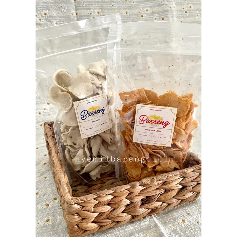 

[PRE ORDER] by NYEMIL BARENG CICI Keripik Basreng Pipih Original Pedas Daun Jeruk Normal Extra Pouch 100 200 250 gr Anti Bau 100% Homemade Snack Camilan Makanan Ringan