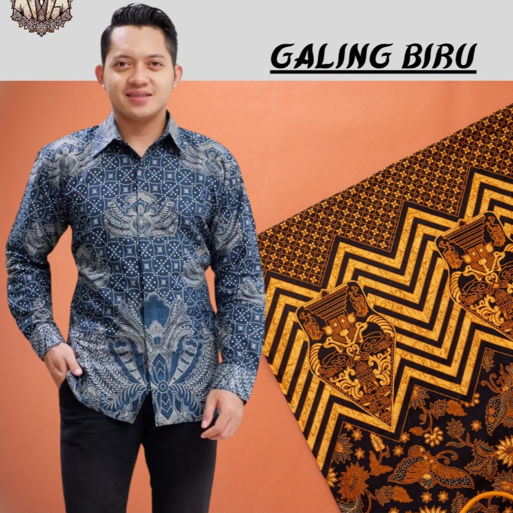 ⸨BATIK.UE⸩ BAJU BATIK PRIA GALING BIRU LENGAN PANJANG