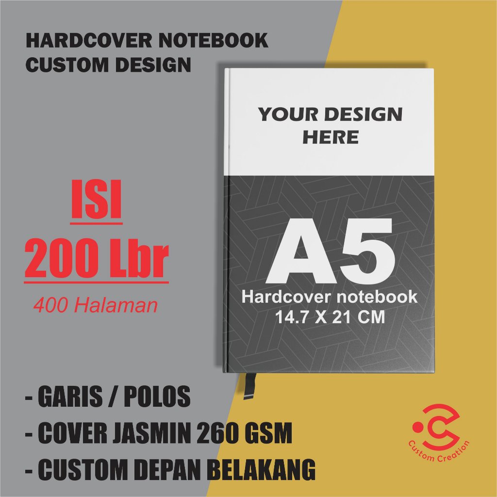 

NOTEBOOK HARDCOVER CUSTOM COVER DEPAN BELAKANG A5 (200 lembar)