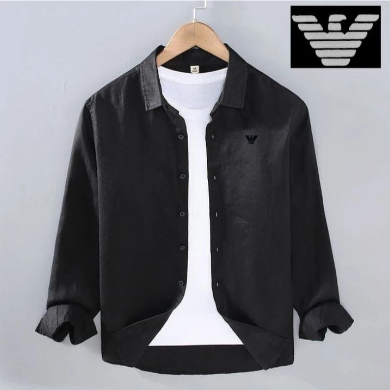 Giorgio Armani -  Kemeja Formal Pria - Kemeja Polos Pria Lengan Panjang Premium