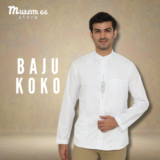 Baju Koko Baju Taqwa Pria Lengan Panjang At Thoha Busana Muslim President Putih Polos - Muslim66