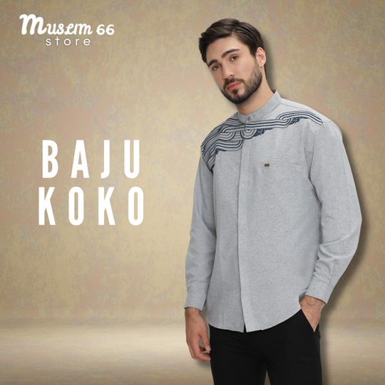 Baju Koko Baju Taqwa Pria Lengan Panjang Al Bahar Busana Muslim President Polos Bordir - Muslim66