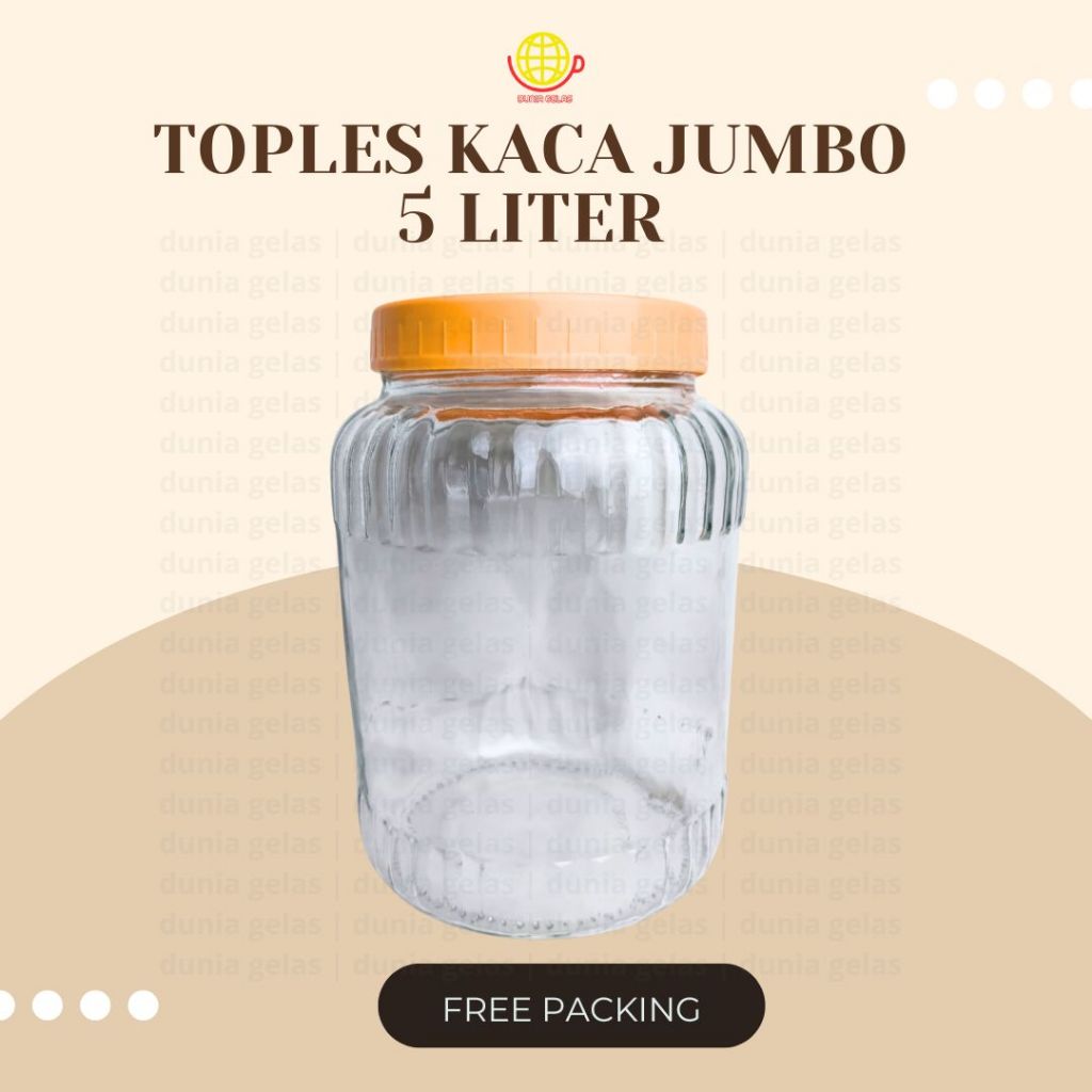 Toples Kaca Jumbo 5 Liter/Toples Kerupuk/Toples Besar/Toples Lebaran/Parcel Lebaran/Toples Kopi Kilo
