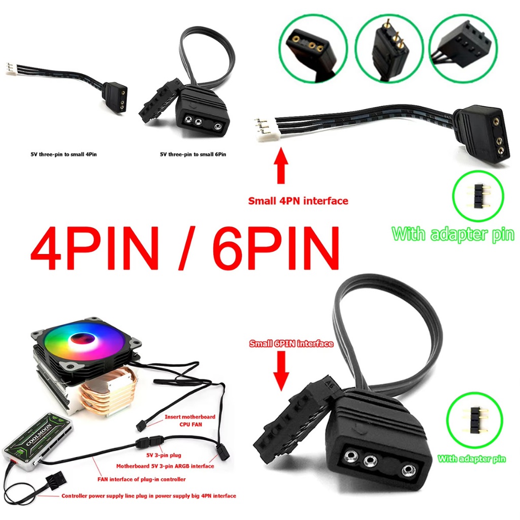 5V COOLMOON Fan ARGB Controller Kabel Adapter mini 6Pin/4Pin To 3Pin Converter