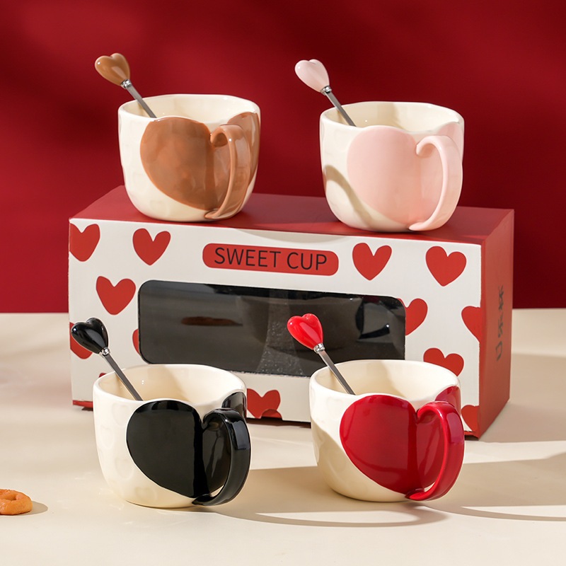 DOLCE - Gelas Bentuk Hati Sendok Hati Lucu Keramik Korea Estetik - Aesthetic Korean Mug Heart Love w