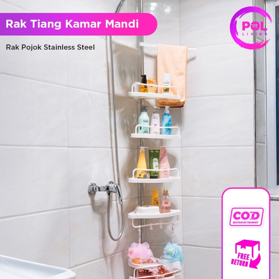 KODE V22B POL Rak Sudut Tiang Kamar Mandi Plastik