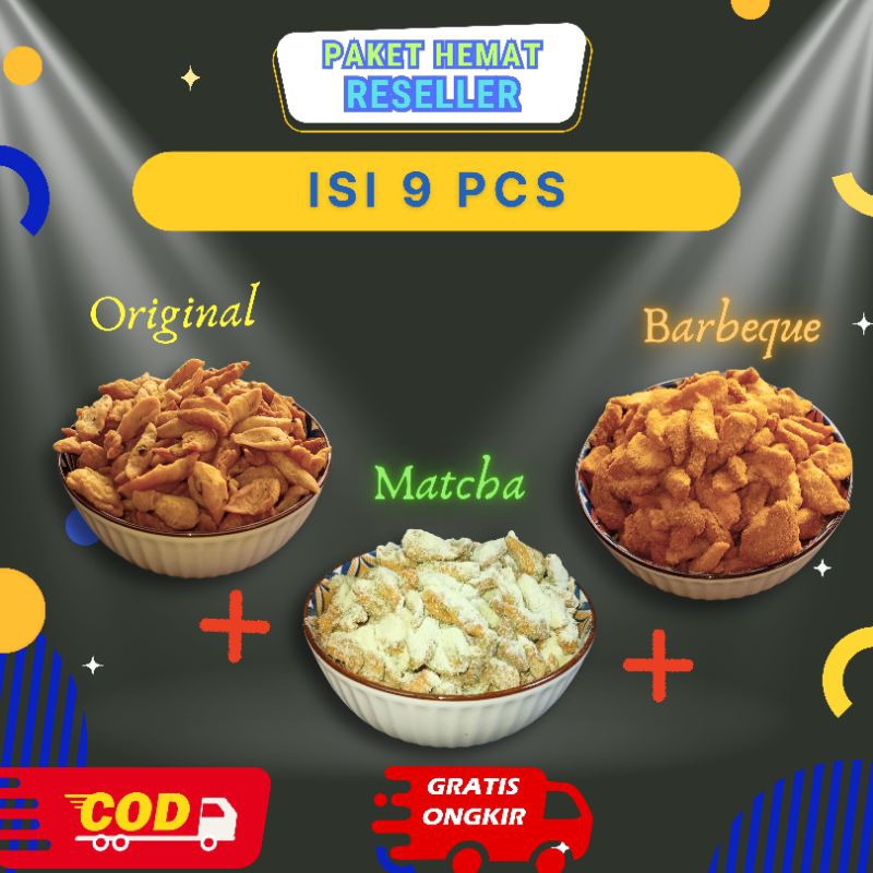 

Paket Reseller 9pcs Campur Kue bawang Oneti Garlic chips Promo