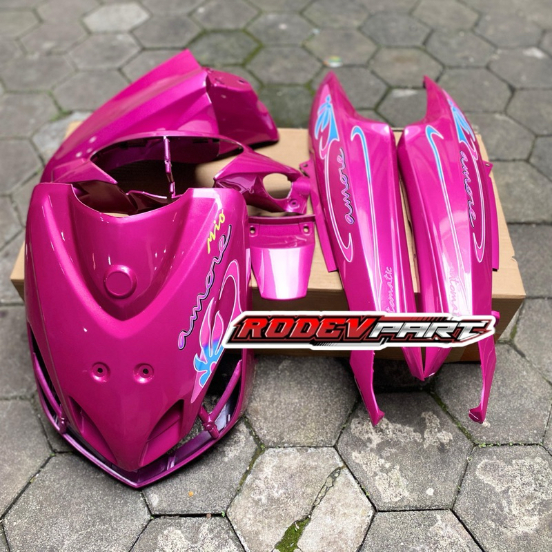 COVER FULLSET BODI HALUS BODY YAMAHA MIO SPORTY MIO SMILE WARNA PINK MAGENTA SET STRIPING AMORE TRAN