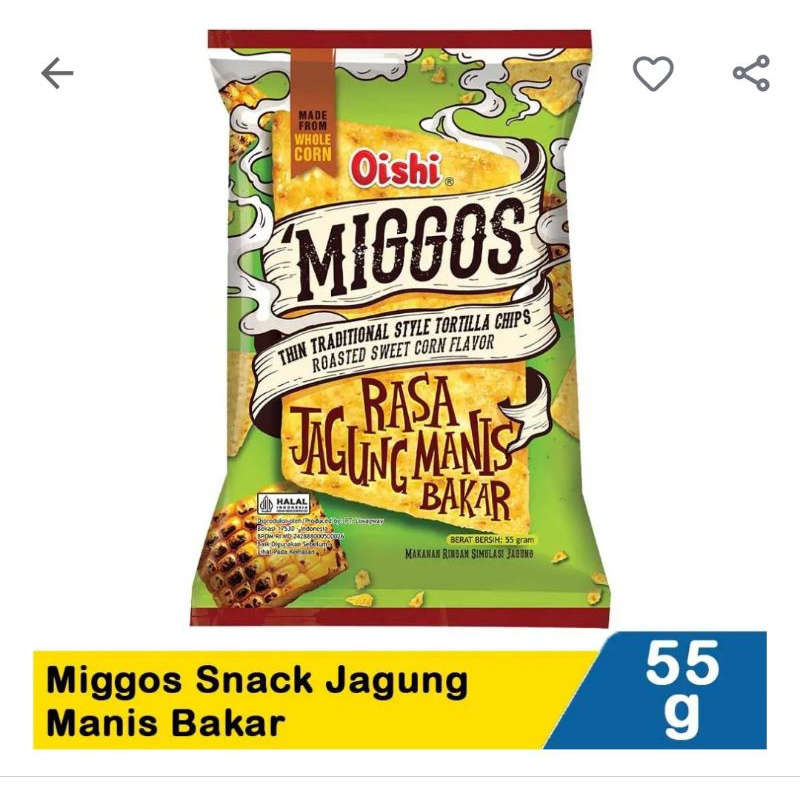 

Oishi Migos snack jagung manis bakar 55G
