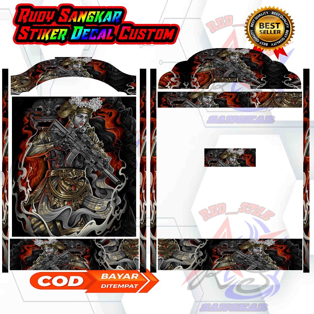 STIKER DECAL SANGKAR BURUNG MODEL KIPASAN MOTIF  CEWEK DAN BARONG