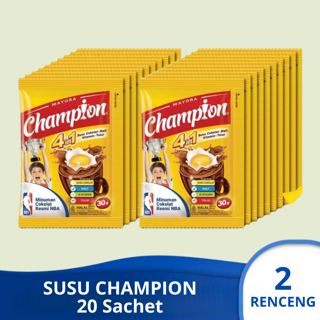

(PAKET 2 RENCENG) CHAMPION Susu Cokelat Renceng isi 20 Sachet