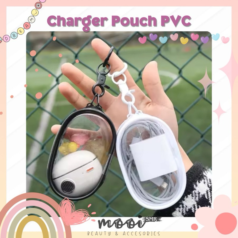 Charger Pouch PVC Transparan | Pelindung Gantungan Kunci Bag Charm Boneka Kecil Tas Mini Penyimpanan
