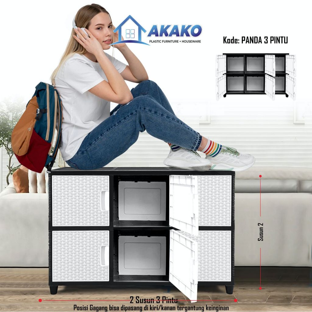 Lemari Plastik Akako  CATUR 3 PINTU AKAKO PANDA PINTU SWING