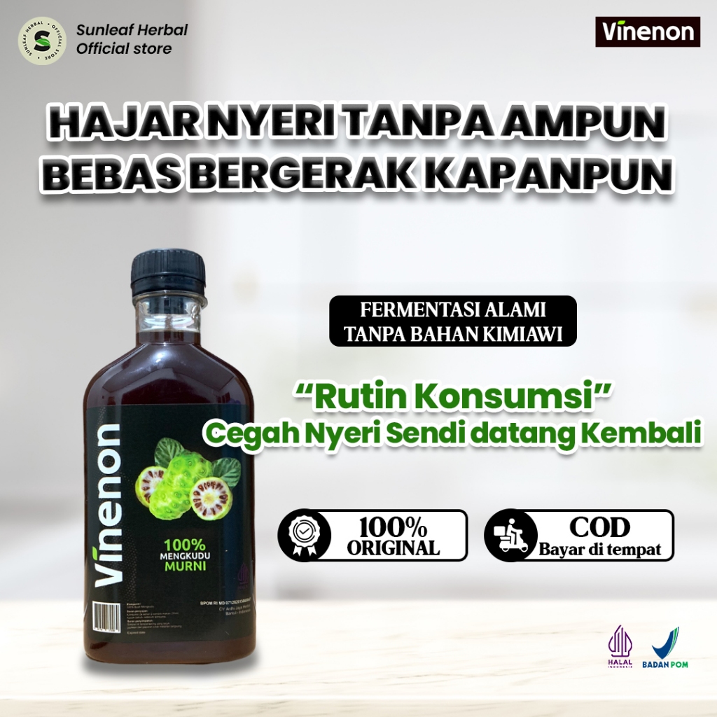 

Vinenon Cuka Herbal Sari Mengkudu Anti nyeri Pinggang & Sendi, Jaga Kesehatan Pencernaan & Imun BPOM