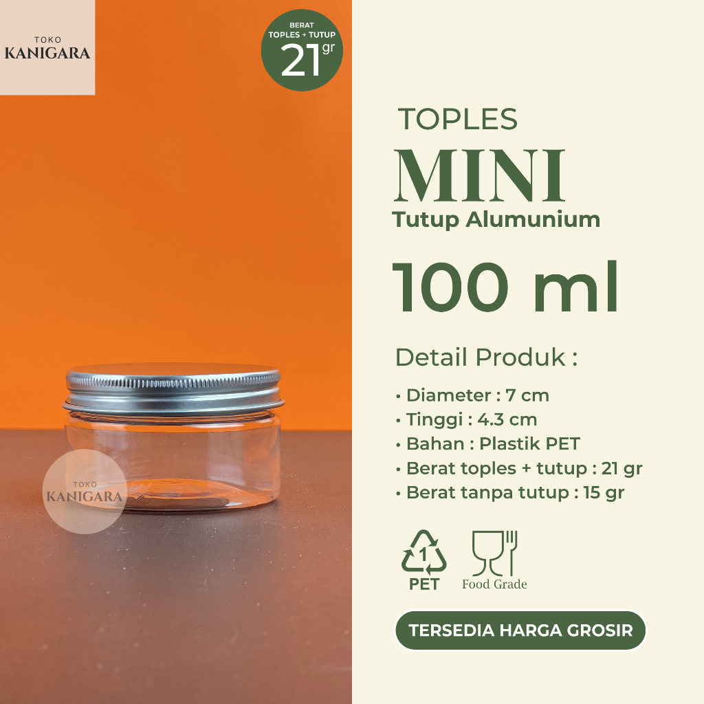 Toples MINI 100 ml TUTUP ALUMUNIUM - Toples Plastik 100ml GROSIR - Kemasan Makanan, Hampers, Sambal