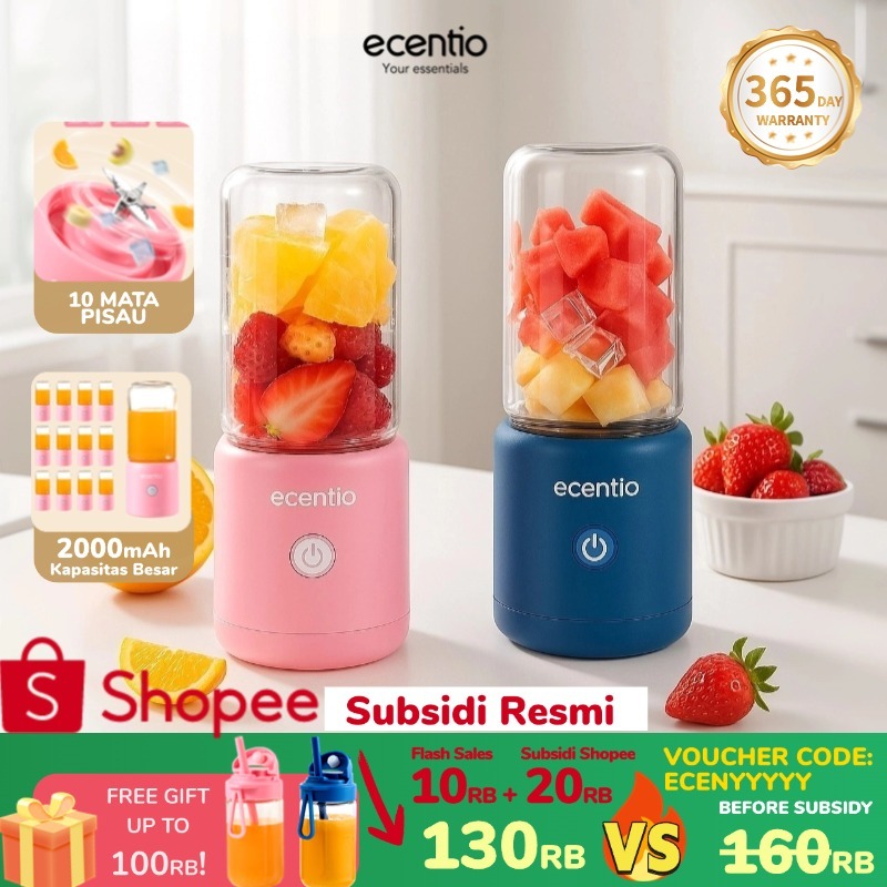[Subsidi Resmi] ecentio juicer blender 10 pisau juicer Kaca Tebal 2 Cup mini portable dengan sedotan