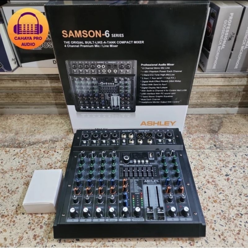 Mixer Audio Ashley Samson 6  Samson6 6 Channel USB Bluetooth Equalizer 7 Band Soundcard Reverb 24 Bi
