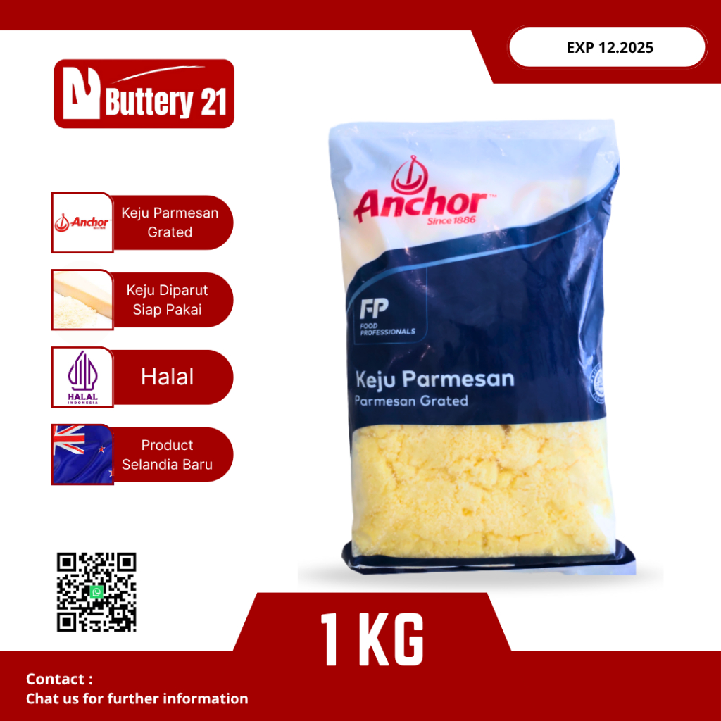 

ANCHOR PARMESAN CHEESE GRATED 1 KG/KEJU PARMESAN PARUT 1 KG/ANCHOR PARMESAN GRATED