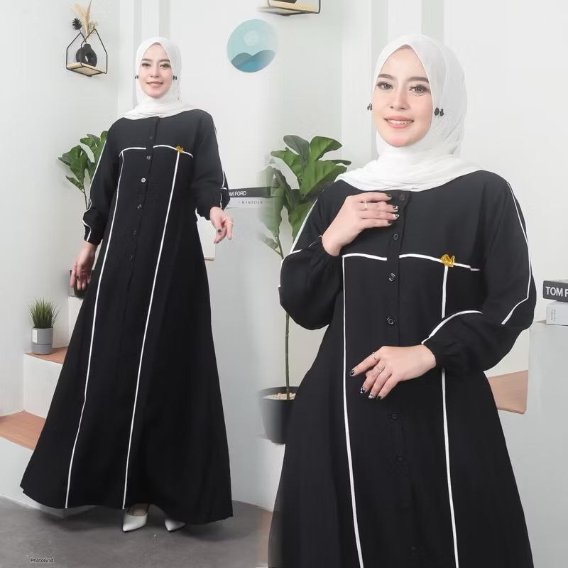 Shelina Drees Gamis Crinkle Airflow List Putih Jumbo Wudhu Friendly