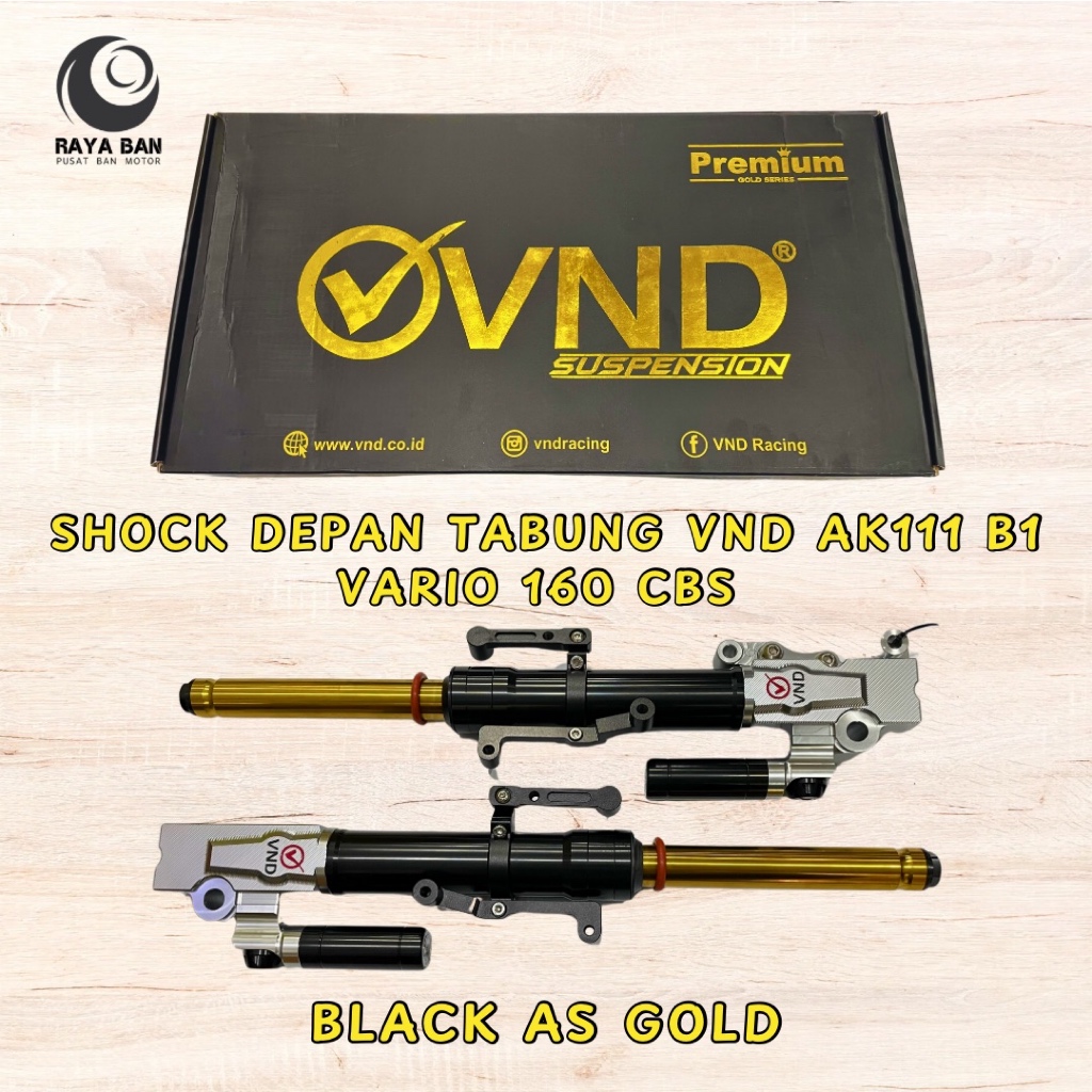 Shock Depan VND AK111 B1 Tabung Vario 160 CBS Black As Gold Shok AK 111 Hitam Emas Sok FR