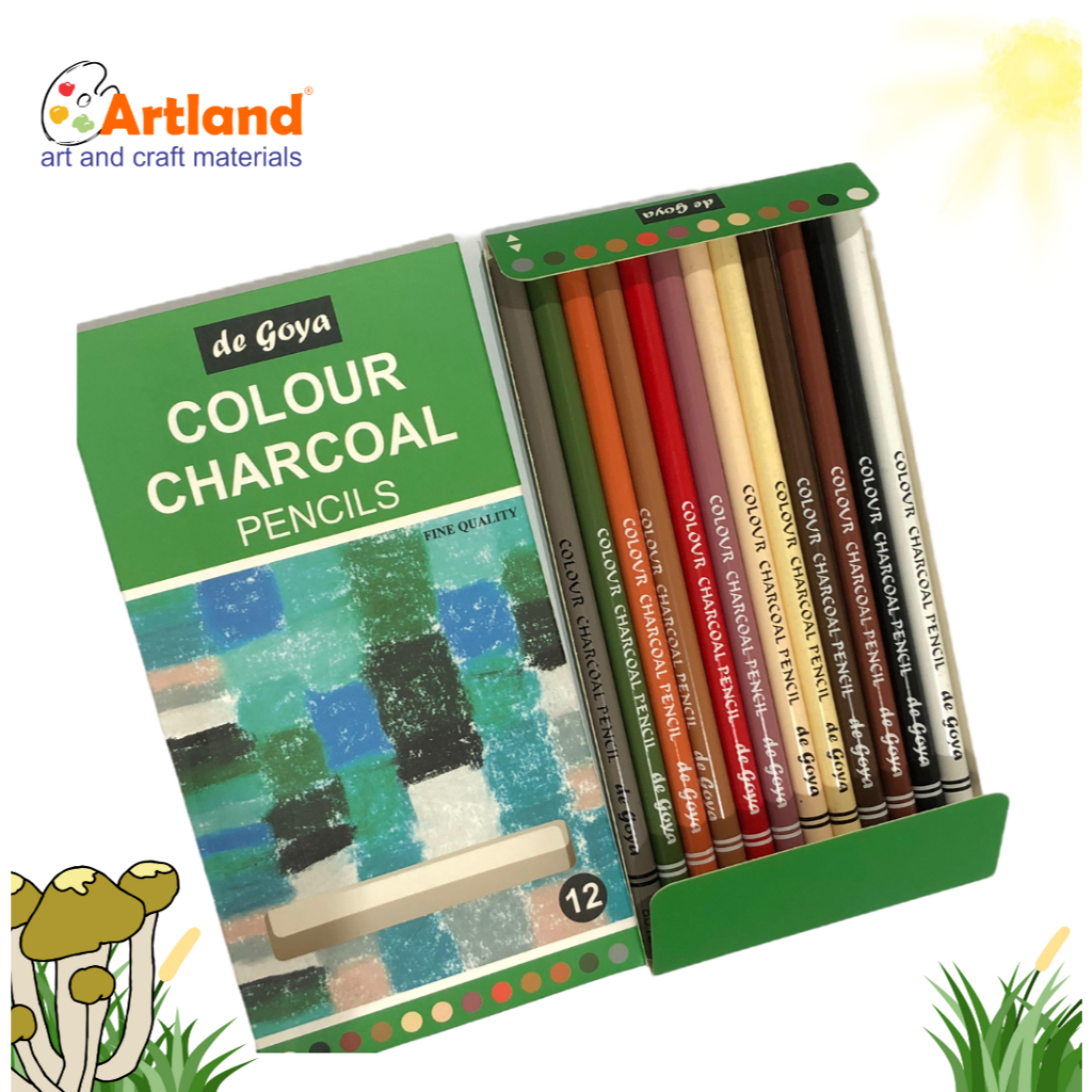 

de Goya Colour Charcoal Pencils – 12 Warna | Pensil Arang Warna untuk Sketsa & Shading