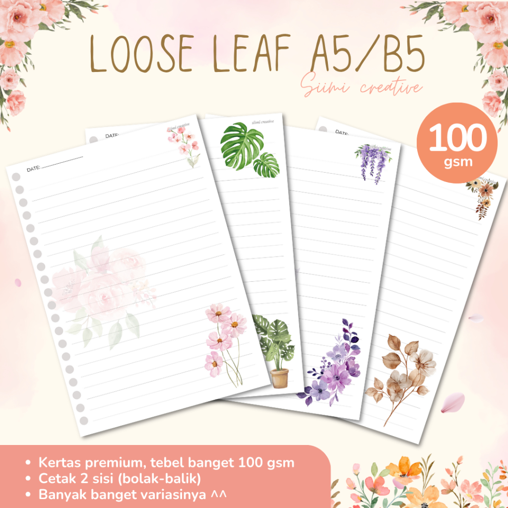 

LOOSE LEAF A5/B5 KERTAS BINDER A5 - DESAIN BUNGA ESTETIK - Notebook