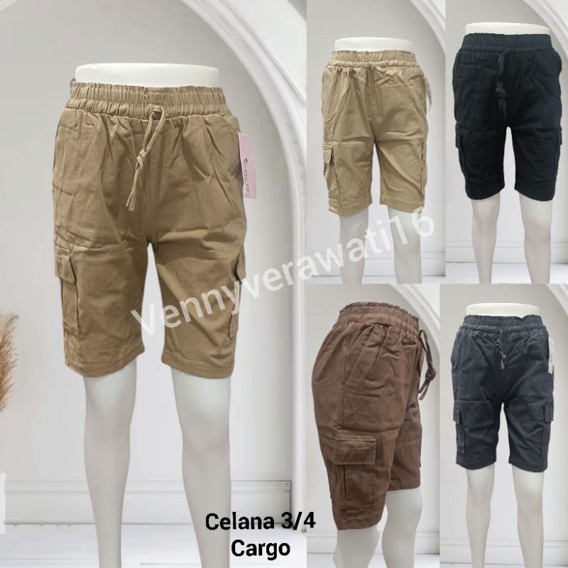 Celana Wanita 3/4 Cargo Stretch Tebal Simple Me/Celana 3/4 Cargo Stretch Simple Me