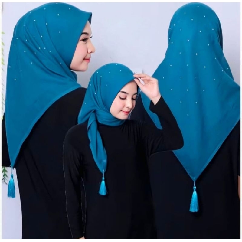 Hijab segiempat Paris tasel Payet Swarovski tabur/Jilbab segiempat Paris tasel Payet Swarovski