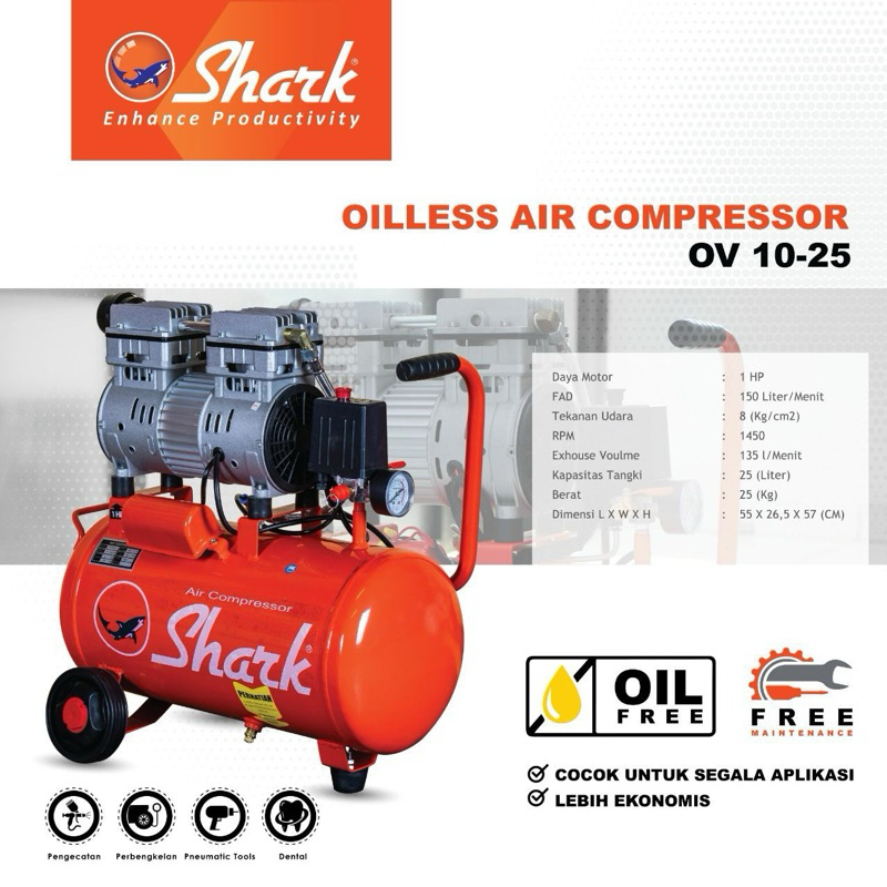 Shark OV 10 - 25 Oilless Kompresor Udara