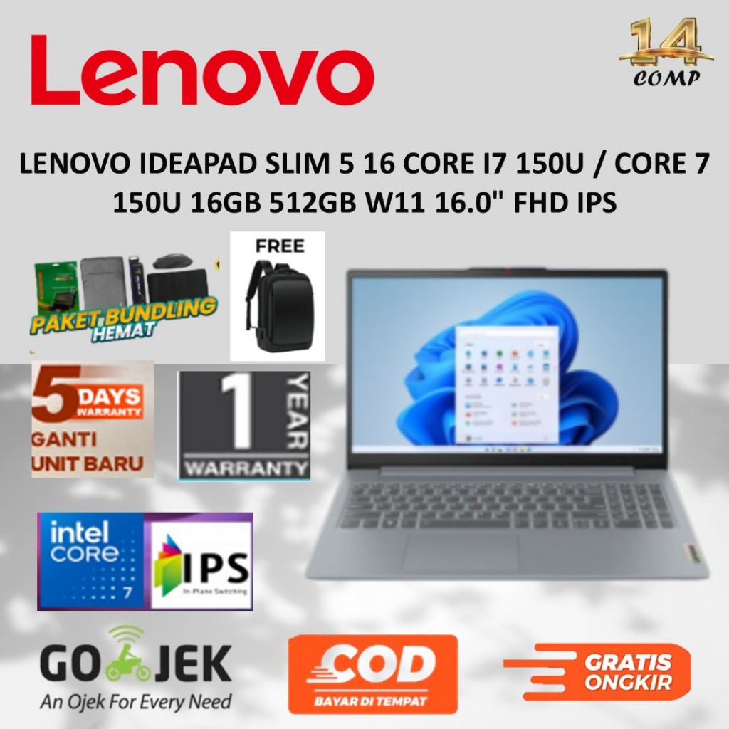 LENOVO IDEAPAD SLIM 5 16 CORE I7 150U / CORE 7 150U 16GB 512GB W11 16.0" FHD IPS