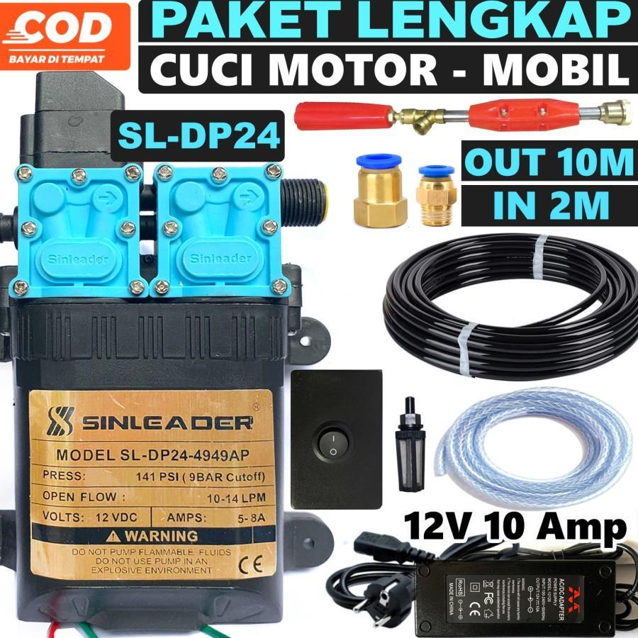 LENGKAP paket cuci motor - mobil dual pump Sinleader SL DP24 - JET STIK 30CM, PU 10MM 10METER car po
