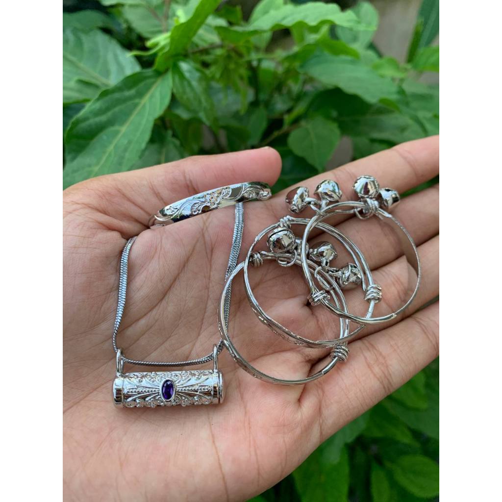 Set Bayi 3 Bulanan Gelang Kalung Blandong Silver Model Tabung / Kalung Blandong Perak