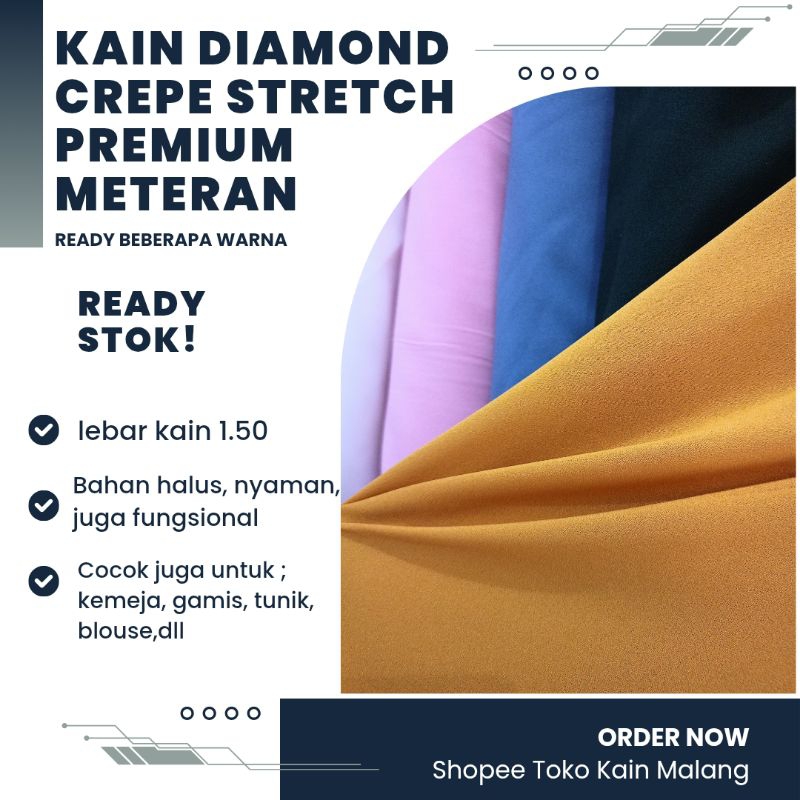 KAIN DIAMOND CREPE STRETCH/ KAIN DIAMOND SERAT JERUK PREMIUM METERAN ( HARGA PER 0.5 METER)
