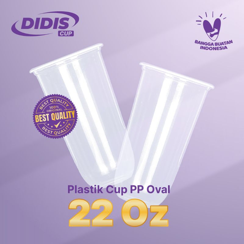 CUP PLASTIK GELAS DIDIS 22oz OVAL Tebal Bening Gelas Es Teh Jumbo Murah - 50 Pcs