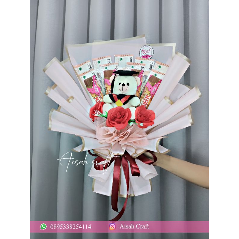 

BUKET WISUDAH BONEKA BEAR 15CM/COKLAT/BUNGA/FREE PACKING
