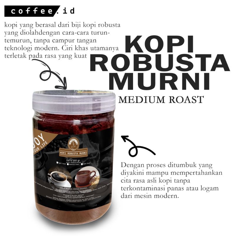 

coffee.id | BUBUK KOPI ROBUSTA MURNI MEDIUM ROAST nettoo 200gr.
