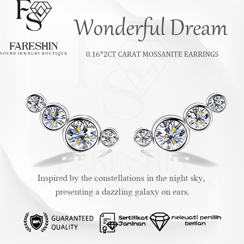 Fareshin Anting Berlian wanita Moissanite GRA Wonderful Dream Earring 0.32 Carat