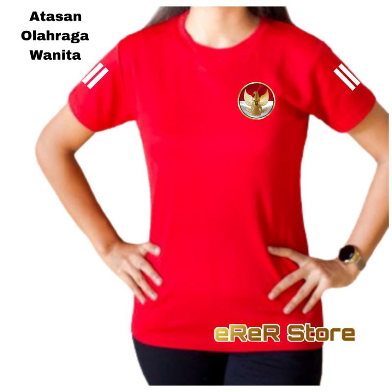 baju senam baju olahraga wanita baju tujuh belasan zumba kaos atasan senam lengan pendek logo garuda