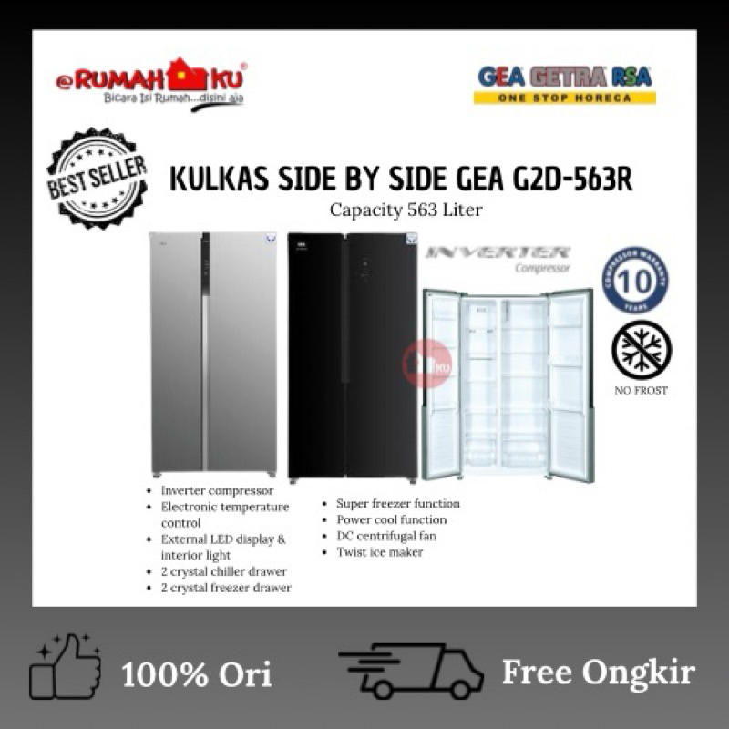 GEA KULKAS SIDE BY SIDE G2D-563R INOX NO FROST/GEA KULKAS KAPASITAS 563 LITER/GEA KULKAS INVERTER