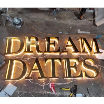 Huruf Timbul Stainless Gold Akrilik LED Premium