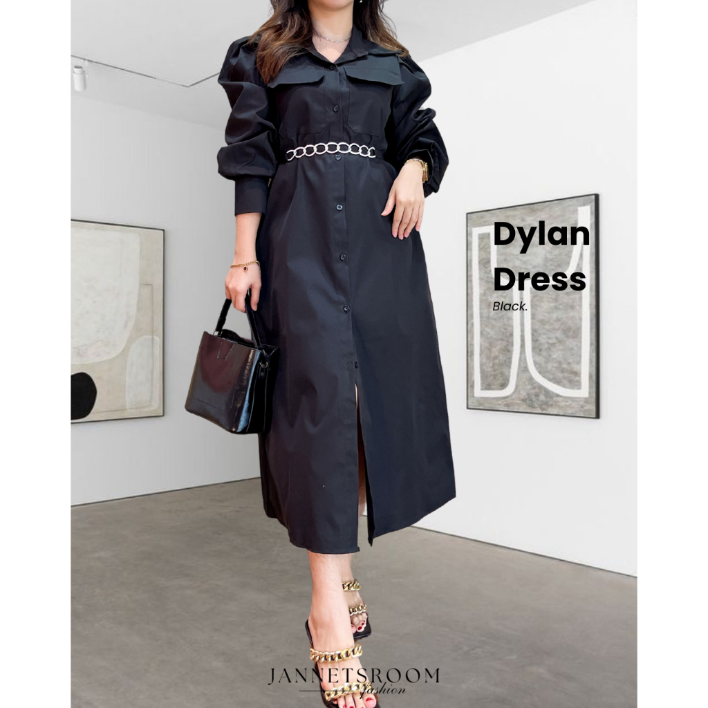 Dylan Midi Dress Wanita Casual Korean Style Simple Busui Friendly Lengan Panjang BKK Bangkok by Jann