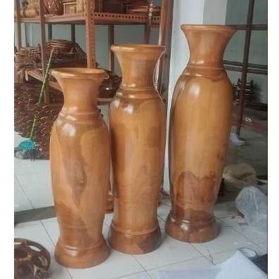 (Dua musim) Vas Guci kayu jati set 3