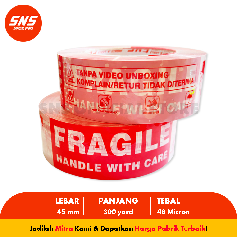 

Lakban Unboxing Fragile Mix 300 Yard JUMBO SNS Sticky N Strong BEST QUALITY