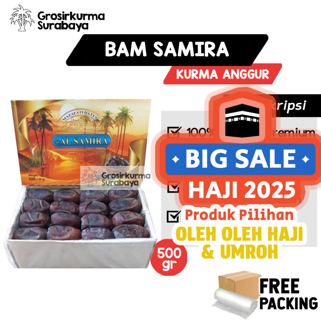 

KURMA BAM SAMIRA 500gr Kurma Manis Legit Berisi Mazafati Kualitas Premium Untuk Oleh Haji