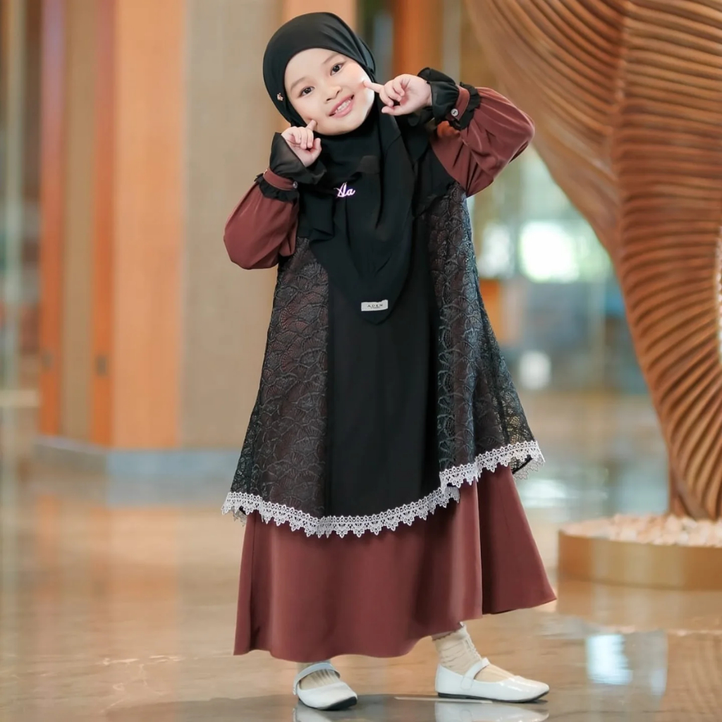 erinafashion Sagara Syar'i Gamis Muslim Anak Perempuan Bahan Ceruty Babydoll Mix Brukat